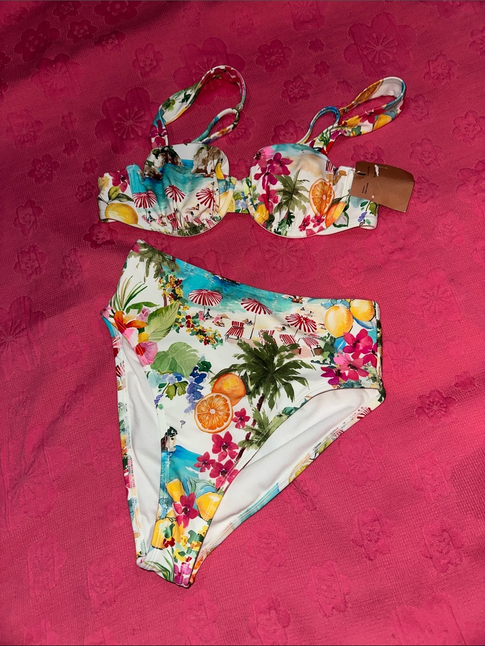 One-piece garment with label